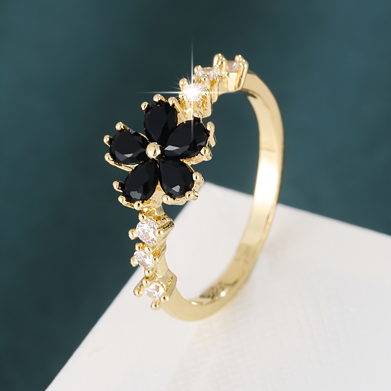Peach Blossom Shape Ladies' Ring with Zirconia